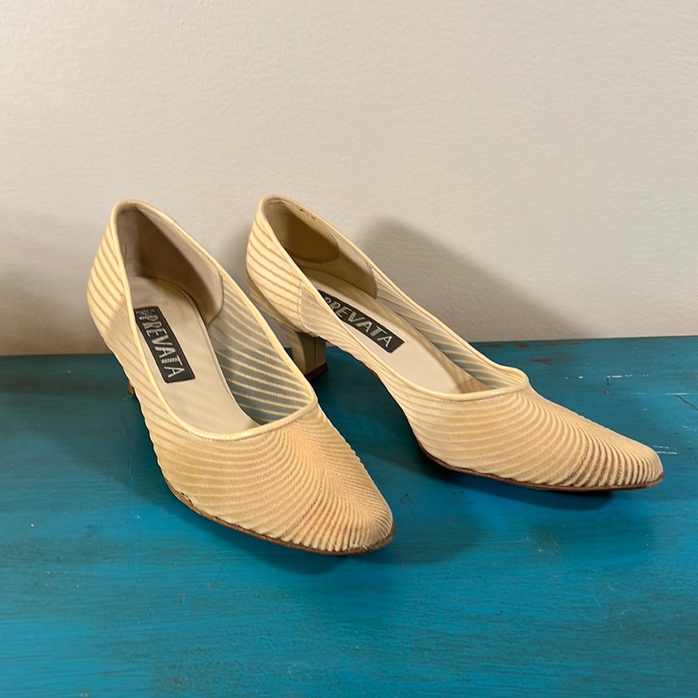 PREVATA Italian Dress Shoe Amanda Mesh Pump Woman 7.5 B US Cream Beige